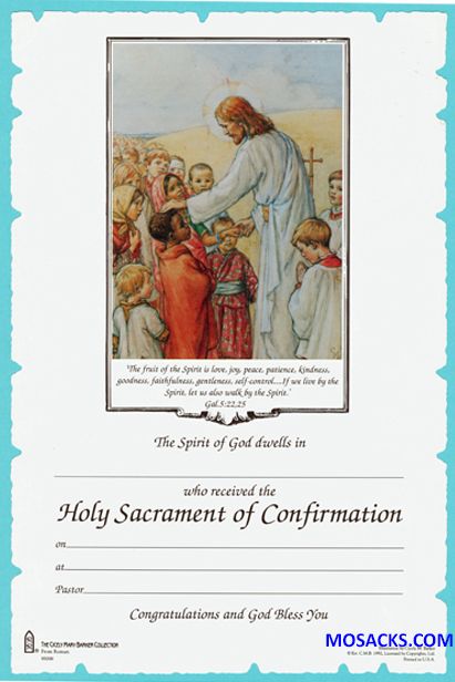 Confirmation Certificate - 95006 Holy Sacrament of Confirmation Certificate with Illustration by Cicely Mary Barker of Jesus blessin…