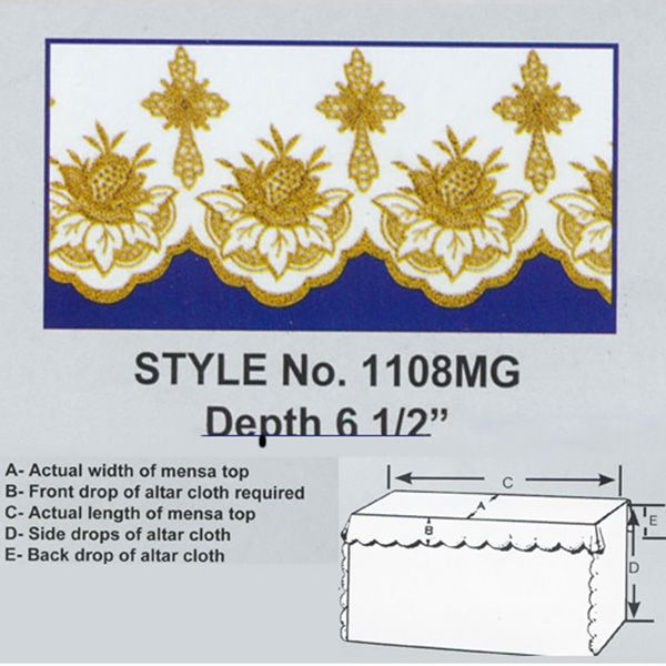 Embroidered Cross Rose Polyester Altar Cloth Gold Metallic Lame -1108MG