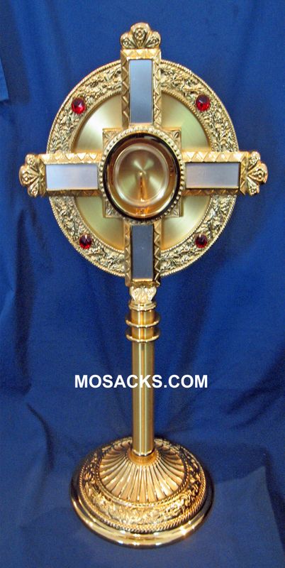 Ostensorium Gold Plate Silver Cross Ruby Stones - K222, Ostensorium, Monstrance K222
