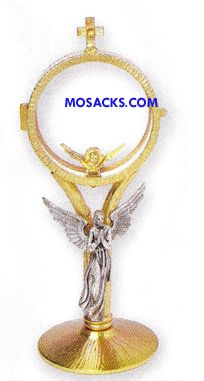 Monstrance Angel 10-1/2" High holds Host up to 3" K649 Two-tone Gold Plated & Silver Angel Monstran…