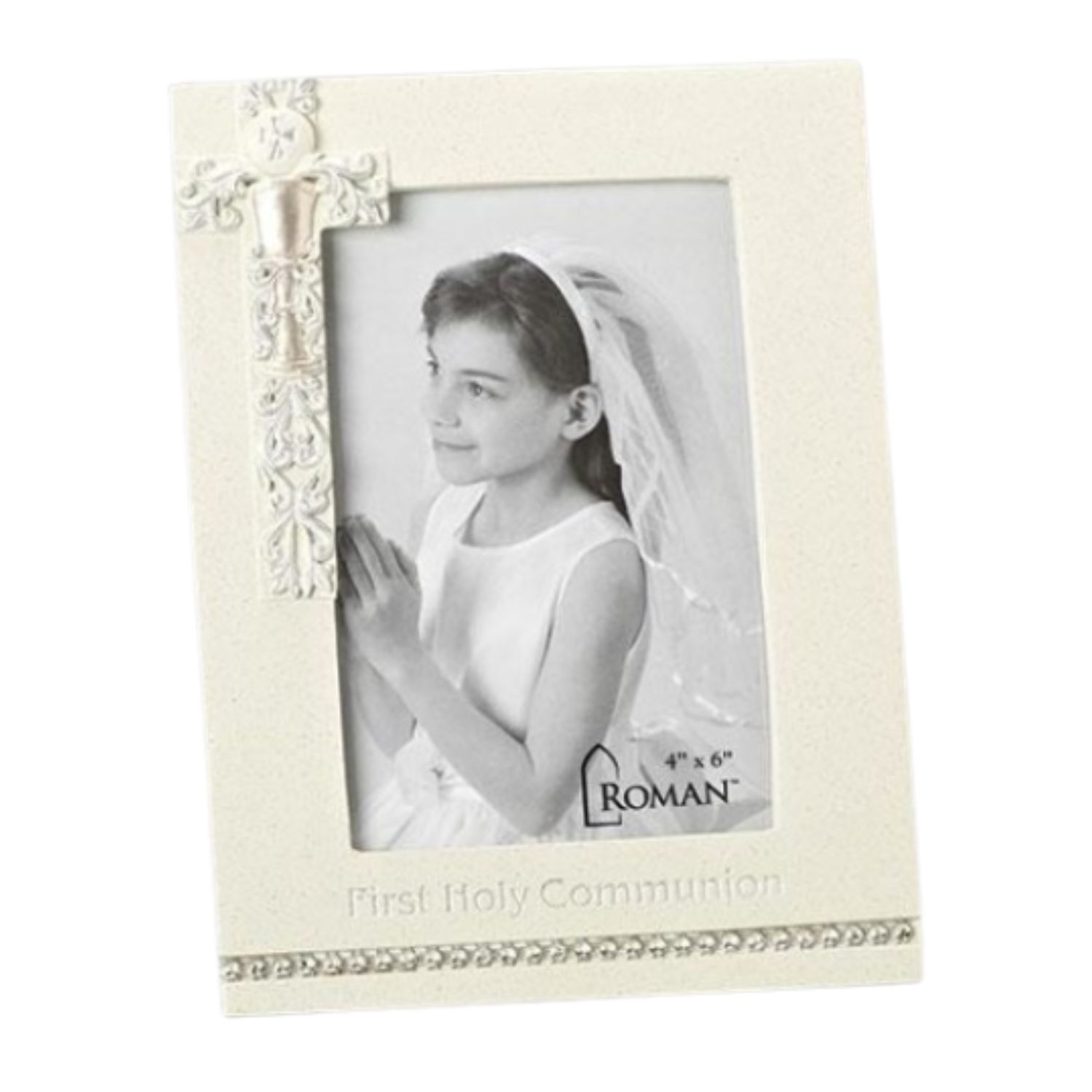 First Holy Communion Frame with White Cross and Chalice Design holds a 4" x 6" photo, Communion Fra…