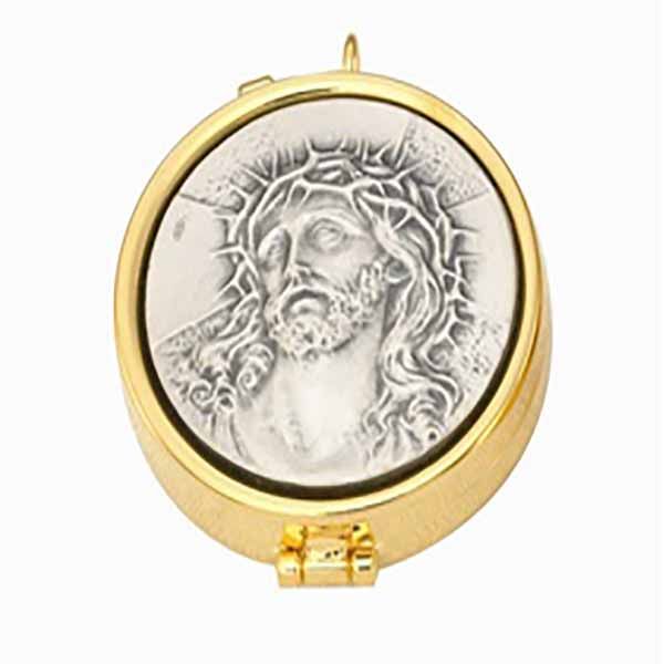 Pyx Gold Plate with Silver Head of Christ 7 host 2-1/8 x 5/8 - 2024G Alvit Alviti Creations Church Supplies Pyx 24 Kt Gold Plate Silver Head of Christ, 7 Host, 2 1/8x5/8" - 2…