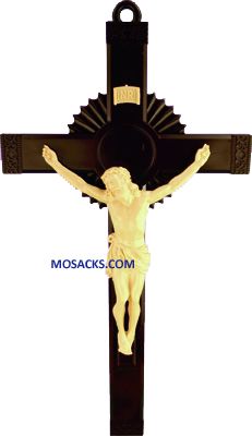 Brown and Tan 12 Inch Sunburst Plastic Crucifix 185-856
