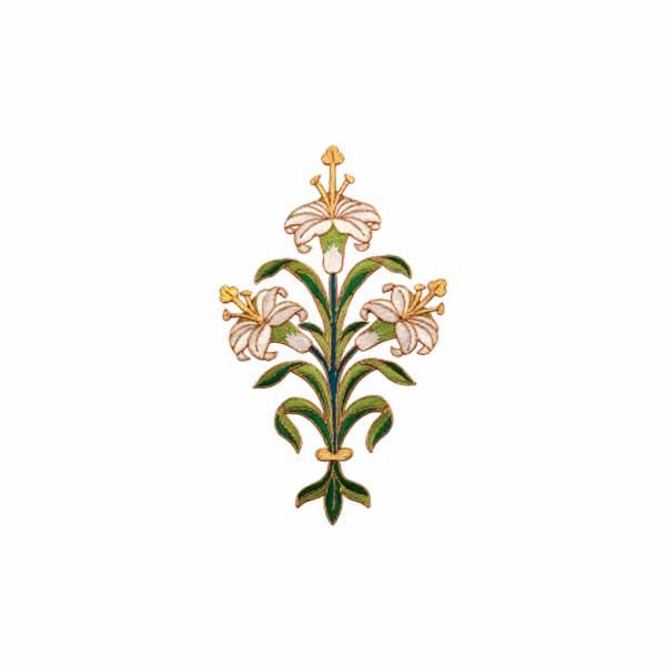 Hand Embroidered Gold Metallic Beau Veste Applique Lilies 10-1360 Beau Veste Applique Lilies 10-1360 hand embroidered gold metallic Lilies Applique