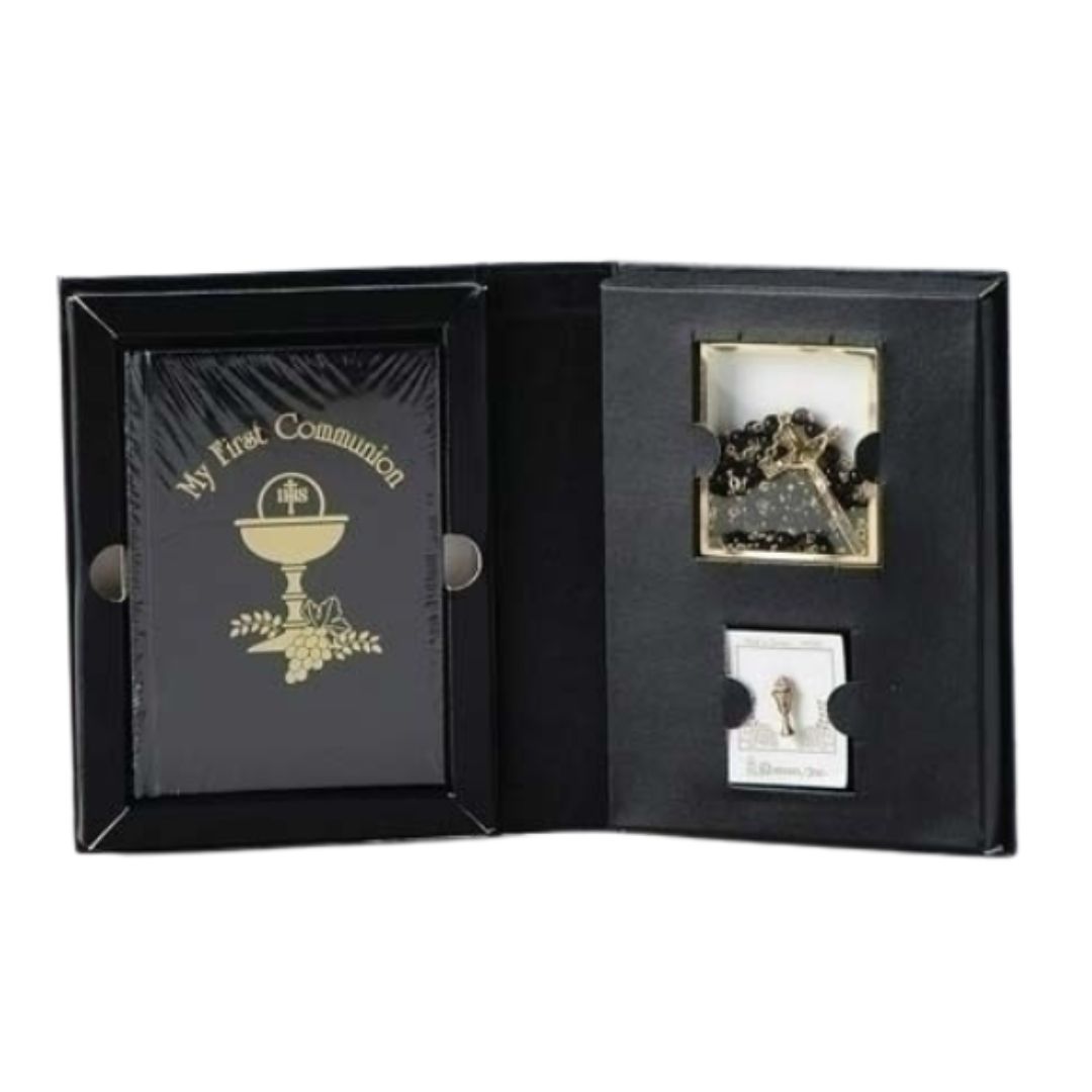 First Communion Boy Folder 4 Pc Set Black-12328