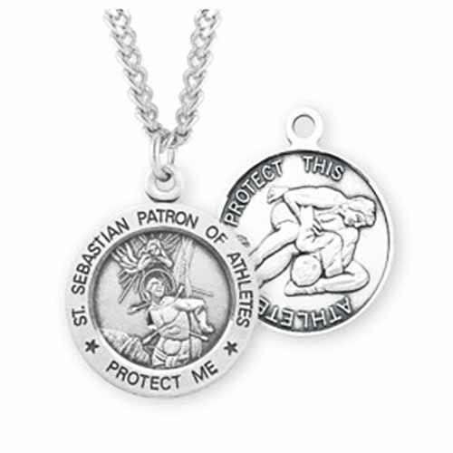 St. Sebastian Sports Medal Wrestling in Sterling Silver, S905124