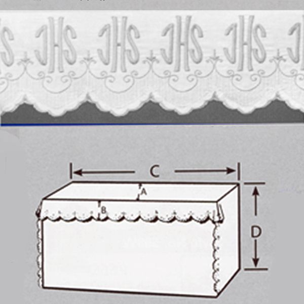 Embroidered 100% Pure Linen 52" Wide Altar Cloth with White Silk IHS Embroidery-1810  Priced per Ya…