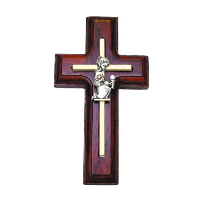 5 Inch Rosewood Cross Kneeling Girl With Chalice 64-17308