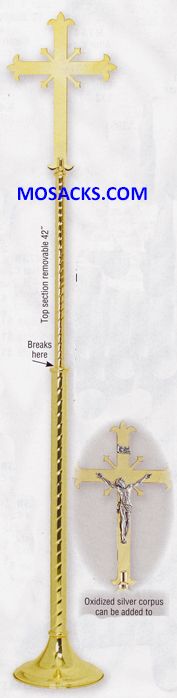 K Brand Ecclesiastical Brass Fleur-de-lis Processional Crucifix with Corpus is 80" high with 10.5" …