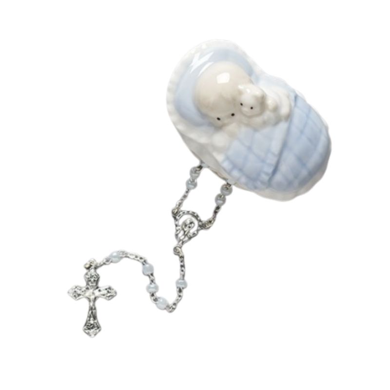 Roman Inc. Boy Porcelain Keepsake Box with Rosary #31008