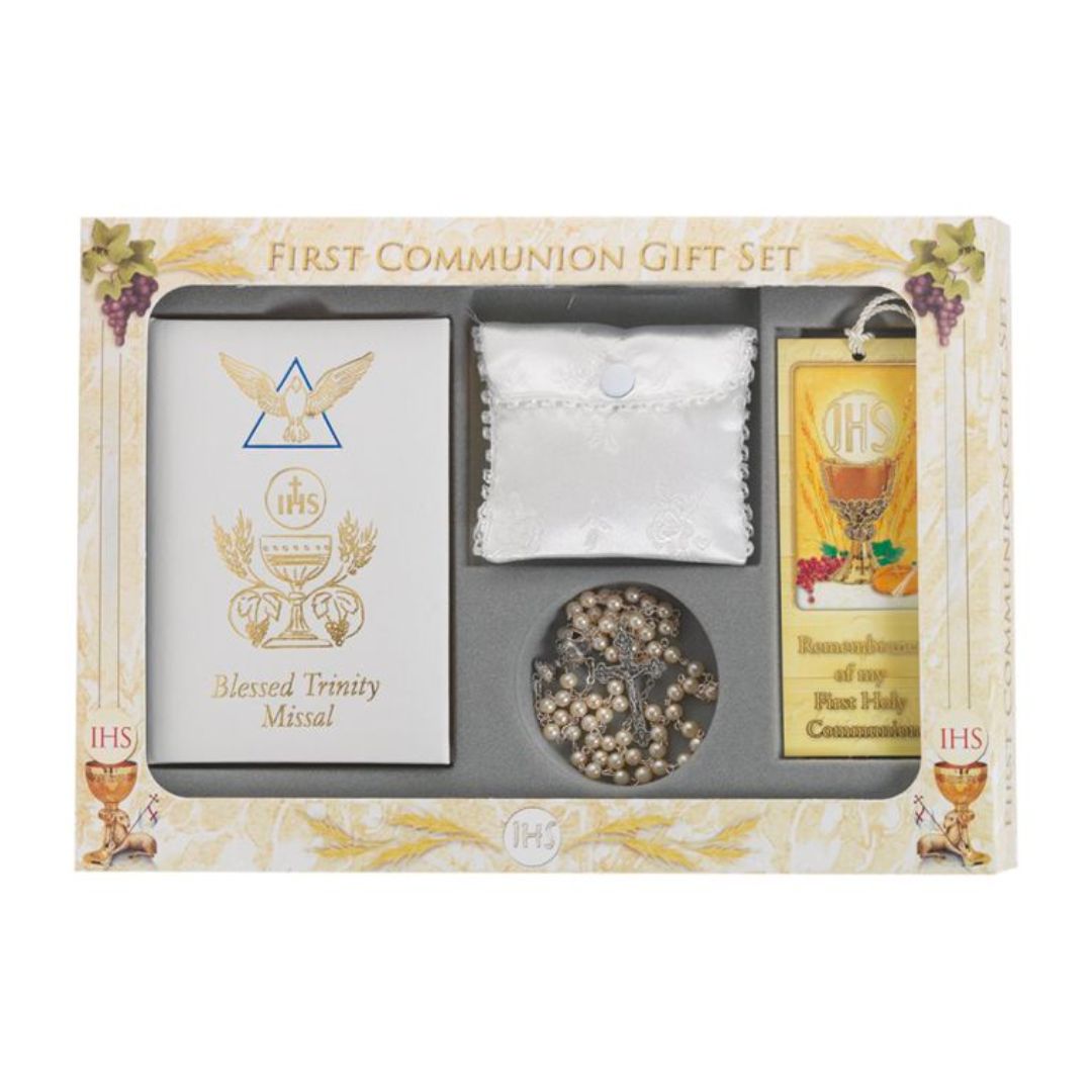 Communion 6 Piece Blessed Trinity Deluxe Gift Set (Girl) Communion 6 Pc Blessed Trinity Deluxe Gift Set Girl 12-5218