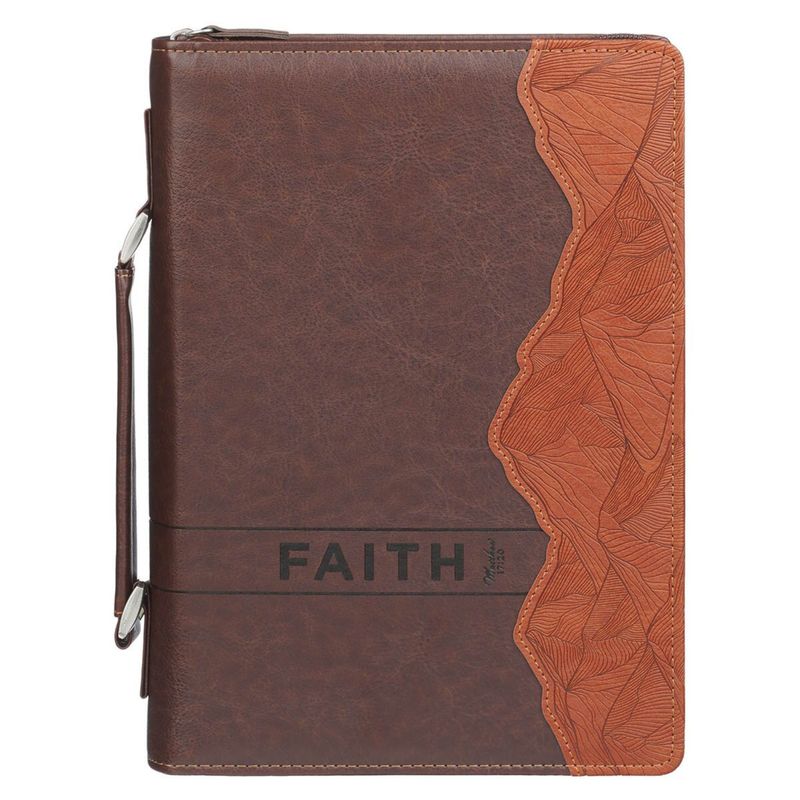 Faith Burnt Chestnut Brown Faux Leather Classic Bible Cover - Matthew 17:20