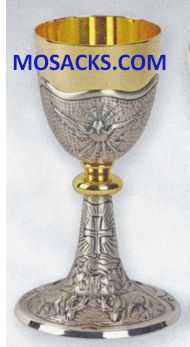 Chalice - Gold Plated and Oxidized Silver Chalice with Holy Spirit and Grapes with Leaf design meas…