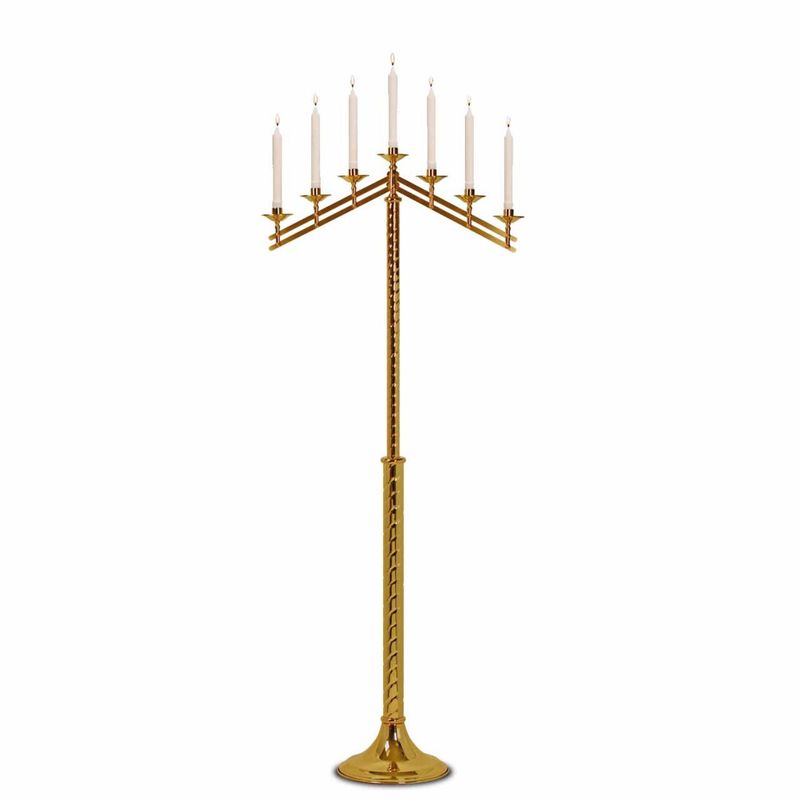 K Brand Ecclesiastical Brass Floor Candelabra is 60" high with 10-1/2" base and 7/8" Candle Sockets…