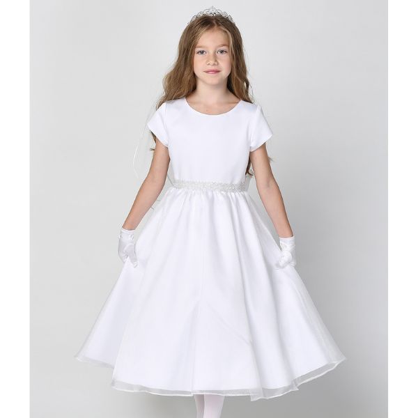 Communion Dress: Satin bodice & Crystal Organza Skirt (SP200)