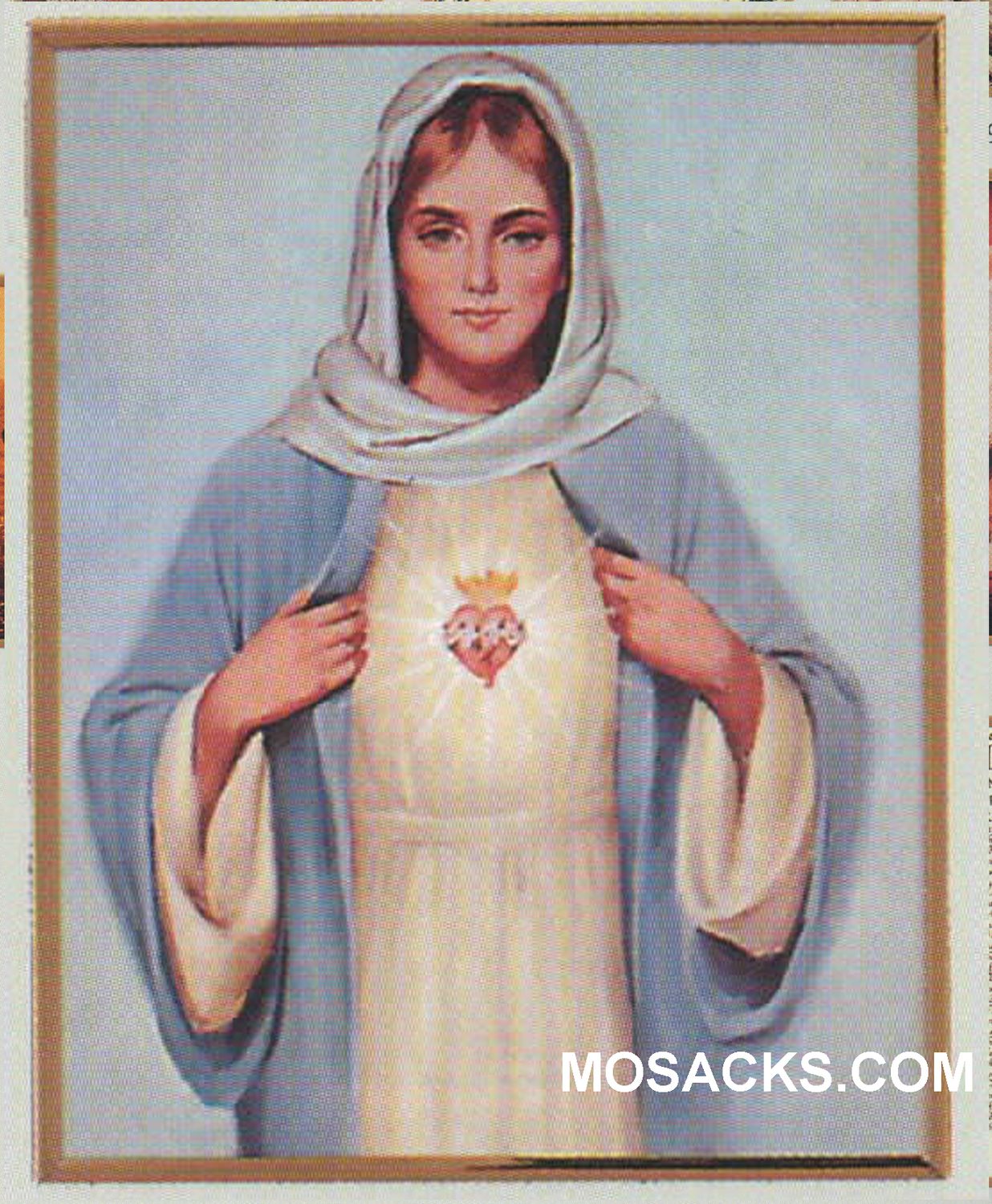 Immaculate Heart of Mary Laminated Plaque with a Gold Mylar frame measures 11" x 14" 9335G
