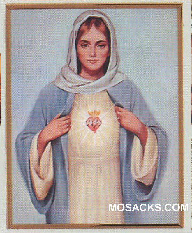 Immaculate Heart of Mary Laminated Plaque with a Gold Mylar frame measures 11" x 14" 9335G