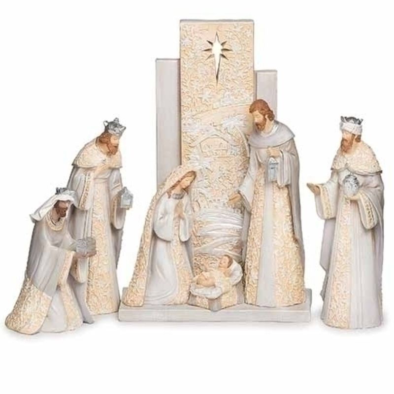 13" Ivory and Gray Nativity Set with Backdrop - 13563907500