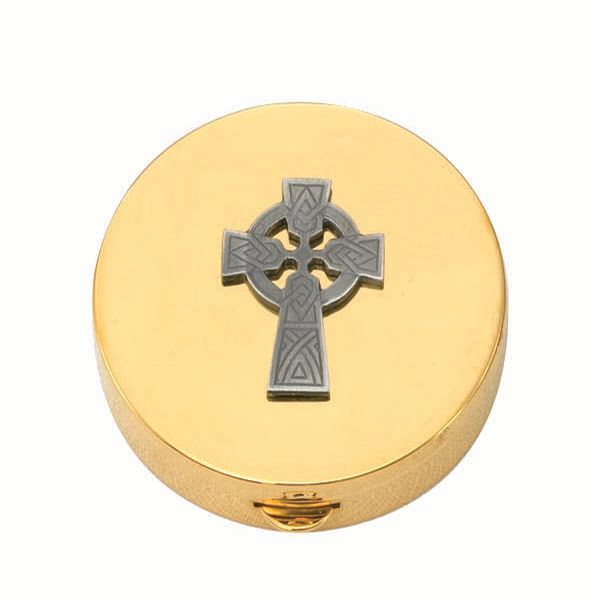 Pyx Gold Plate Silver Celtic Cross 7 Host 2-1/8 x 5/8 - 9850GX Alviti Alviti Creations Church Supplies Pyx Gold Plate Silver Celtic Cross, 7 Host, 2 1/4 x 1/2 " - 9850G …
