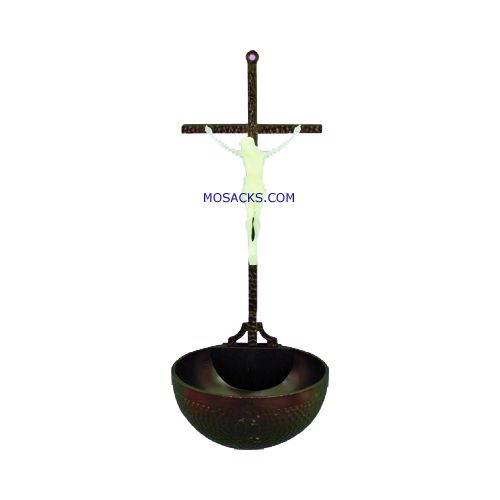 6" Brown and Luminous Crucifix with Holy Water Font 185-2102LC