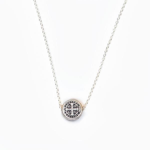 My Saint My Hero Benedictine Blessing Petite 16" Necklace Silver 34003SL