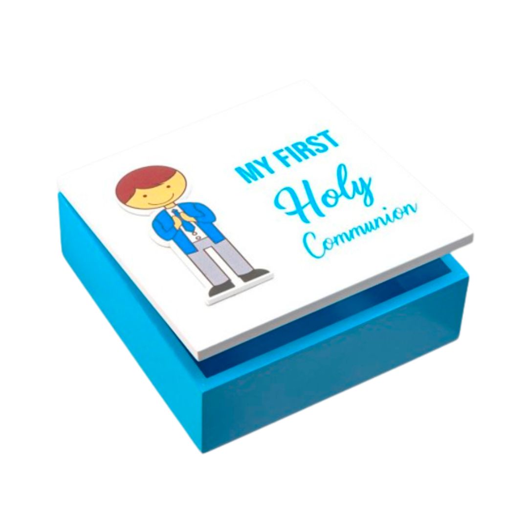 First Communion Keepsake Box (Boy) First Communion 5 1/2" X 5 1/2" 1 3/4" Deep Keepsake Box Boy 5982