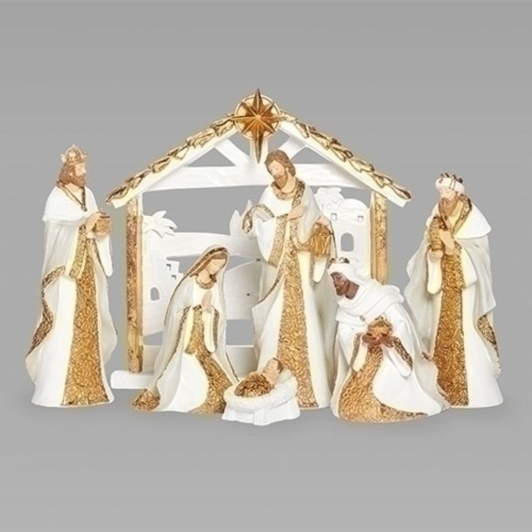 11" White and Gold Nativity Set - 13647106400
