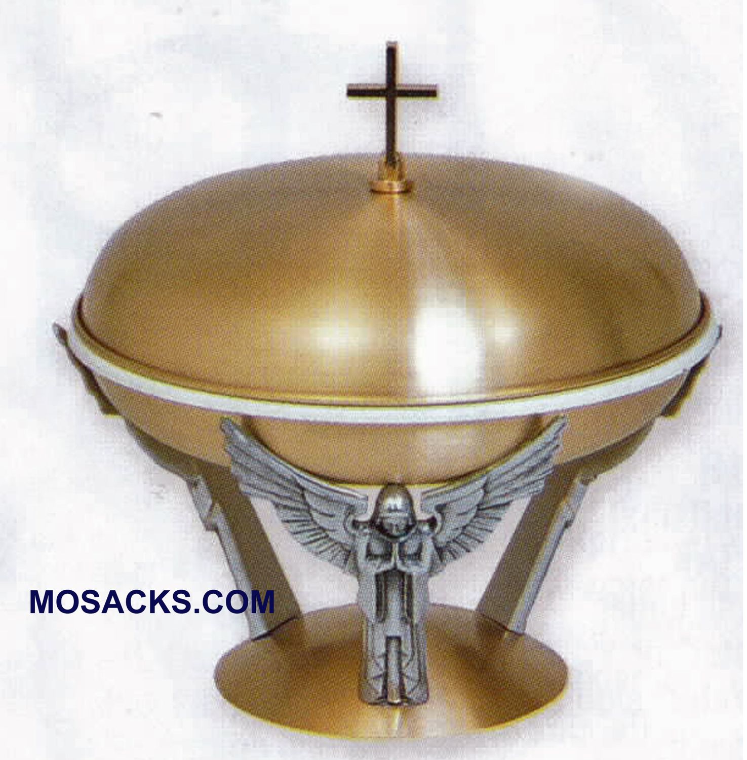 Beautiful Bronze Baptismal Bowl in Satin Finish with Plastic Liner.  Three Angels in Oxidized Silve…