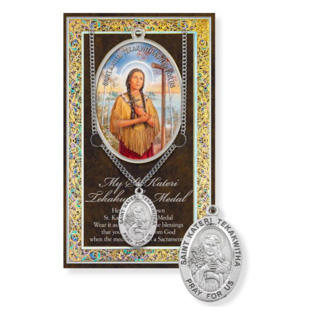 St. Kateri Tekakwitha necklace St. Kateri Pewter Medal 1-1/16" h 950-474