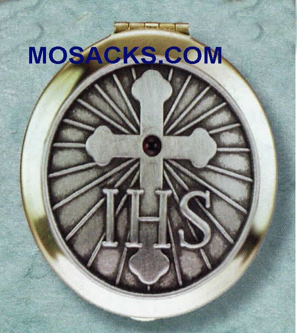 Pyx Polished Brass with IHS Cross 25 Host Capacity-87040 Polished Brass Pyx IHS Cross 25 Host Capacity-87040