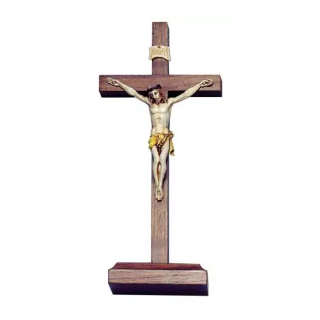9" Walnut Standing Crucifix