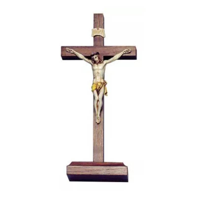 9" Walnut Standing Crucifix