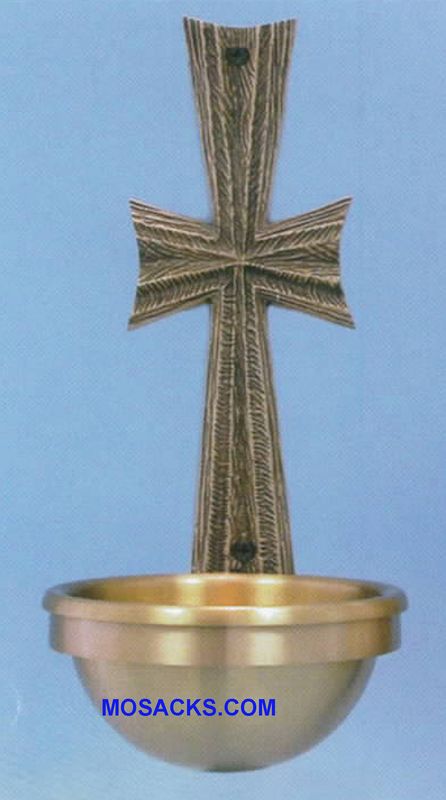 Bronze Holy Water Font w/Textured Cross 76HWF16