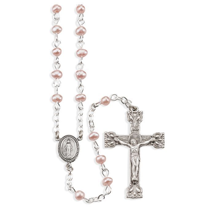 Communion Pink Fresh Water Pearl 17.5" Rosary 12-251PK