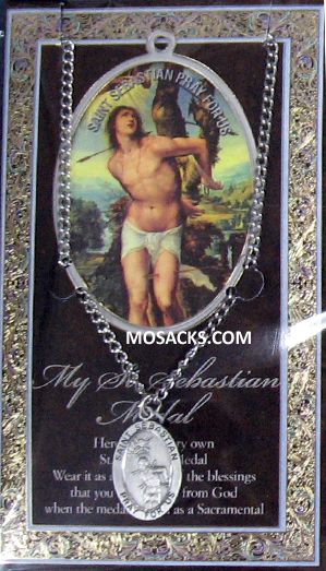 St. Sebastian Pewter necklace St. Sebastian Pewter Medal 1-1/16" h 950-540