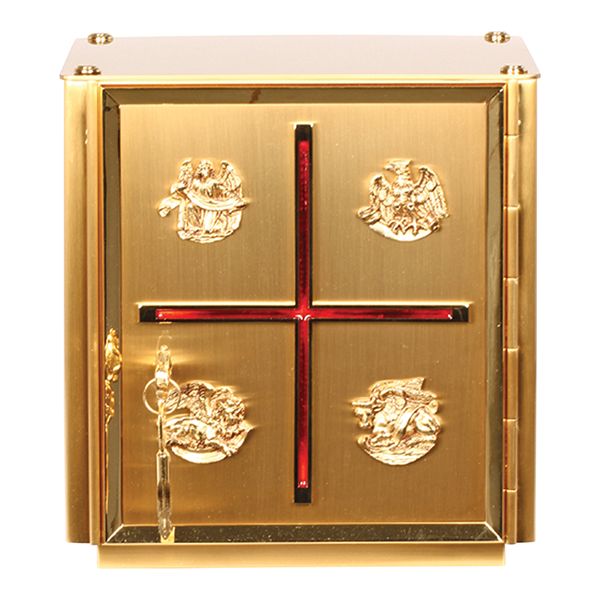 K655 Tabernacle Four Evangelists with Red Cross  Tabernacle is 10-3/4" H x 10-1/4" W x 10-1/4" D  W…