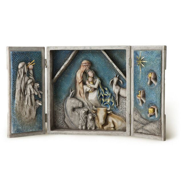 Wlllow Tree Starry Night Nativity Triptych by Susan Lordi 8.5" h x 8" w x 2" d 27370 with Sentime