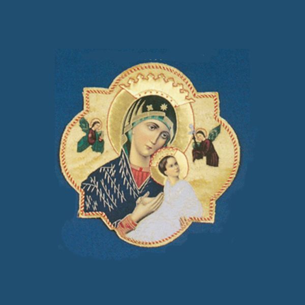 Hand Embroidered Gold Metallic Beau Veste Applique Perpetual Help 1780 Hand Embroidered Gold Metallic Beau Veste Applique Our Lady of Perpetual Help 10-1780