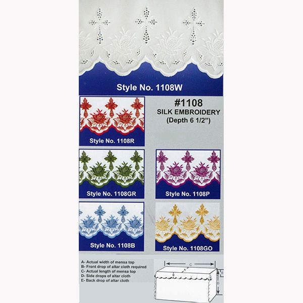 Embroidered Cross Rose Polyester Altar Cloth Silk Embroidery-1108