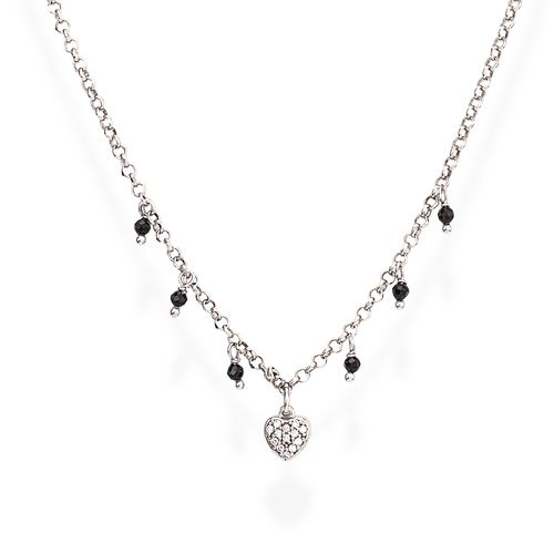 Sterling Silver Heart Necklace White Zirconia Black Crystals-CLCBNZ from the Amen Jewelry Collectio…