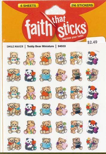 Faith That Sticks Teddy Bear Minitures-94503 includes 6 sticker sheets