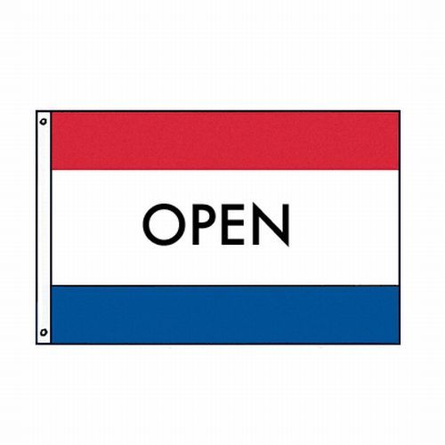OPEN 3' x 5' Red/White/Blue Polyester Message Flag with Horizontal Stripes, #35236105