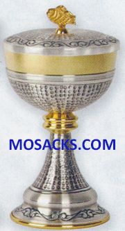 Ciborium - Gold Plated & Oxidized Silver Ciborium is 8-1/2" High and 4-5/8" diameter Cup with 250 h…