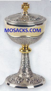 Ciborium Gold Plated and Oxidized Silver Ciborium with Holy Spirit and Grapes with Leaf design is 9…