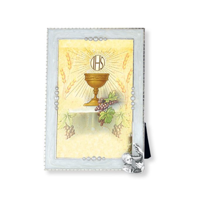 Communion Boy with Chalice on Silver Plated Pearlized Frame 12-2237-84B holds a 4" x 6‚Äù photo.   …