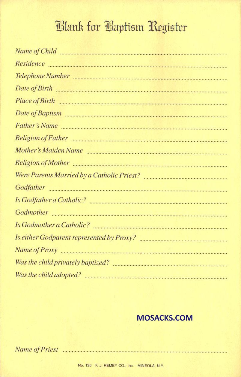 Baptismal Register Blanks 304-136 Baptismal Register Blanks 304-136
