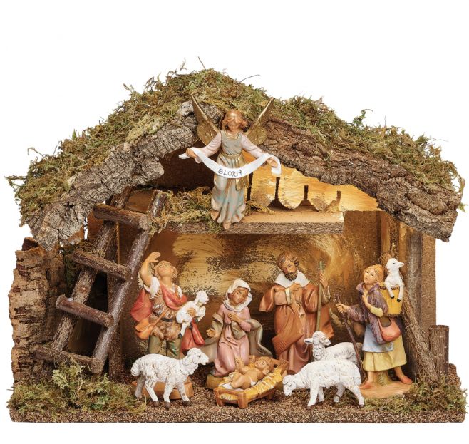 5 Inch Scale 9-PC Nativity Set with Italian Stable by Fontanini