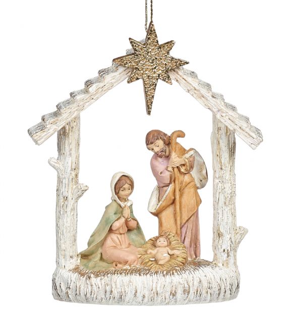 Holy Family Birch Stable Ornament by Fontanini