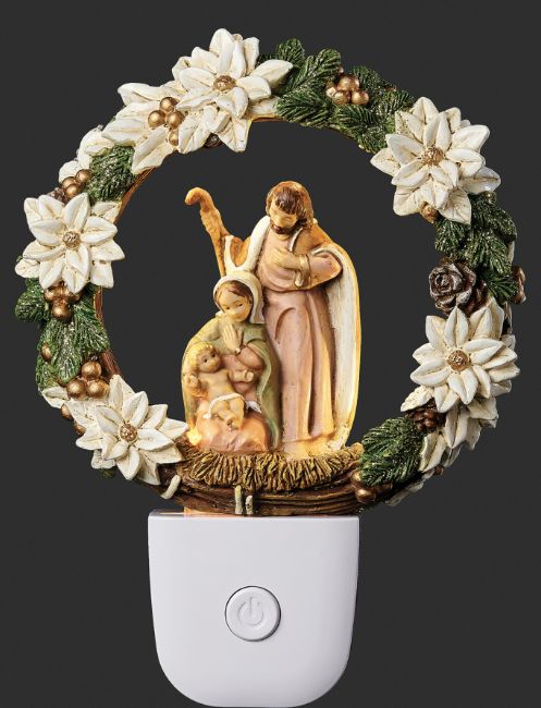 Holy Family Poinsettia Wreath Night-Light by Fontanini