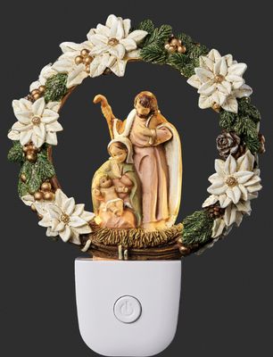 Holy Family Poinsettia Wreath Night-Light by Fontanini